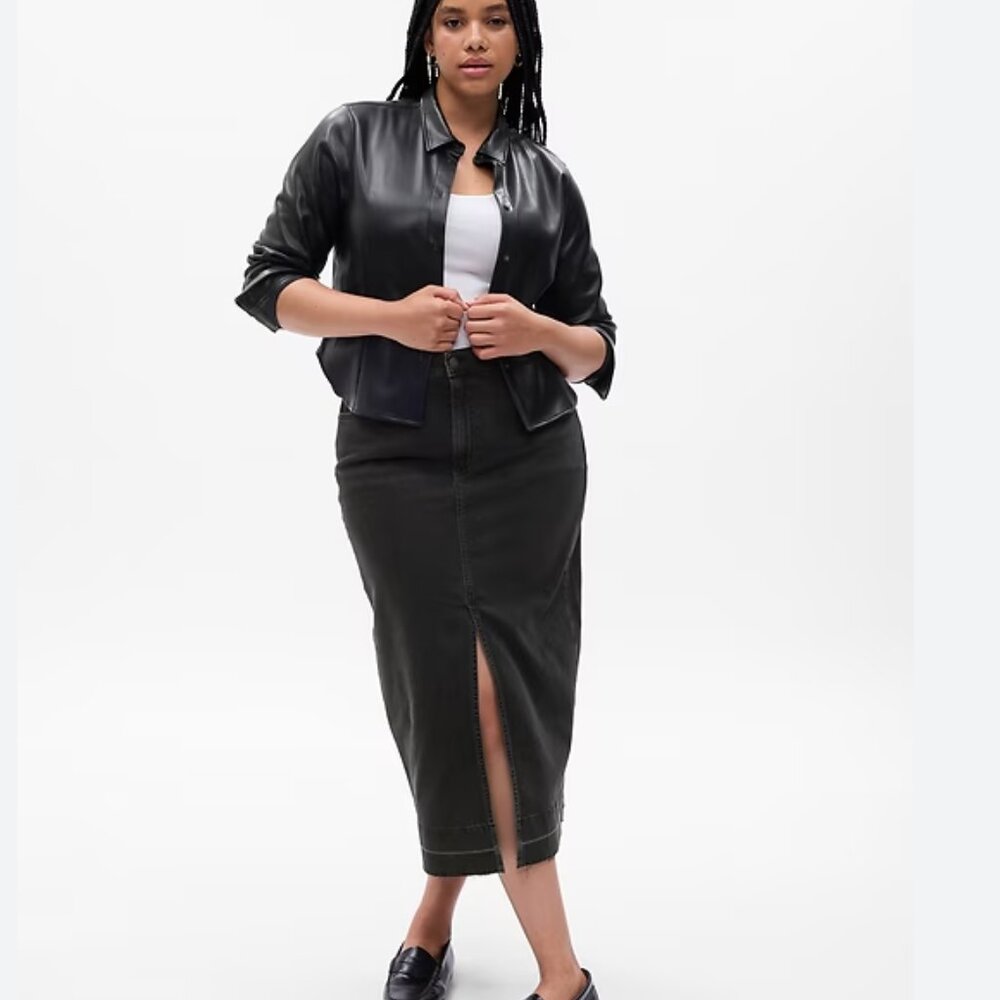 Gap Black Denim Midi Skirt with Front Split